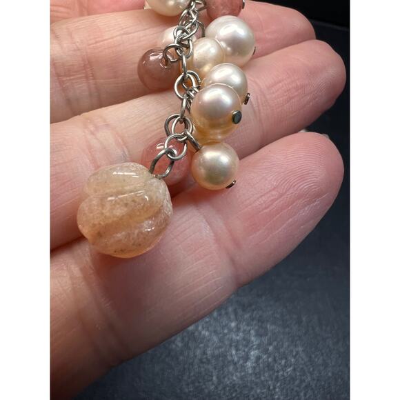 NEW freshwater pearl multi stone necklace with sterling silver clasp - Picture 6 of 15